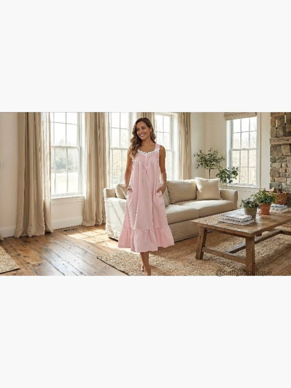 Women's Cotton Sleeveless Nightgown with Pockets Victorian Sleep Dress - Picture 7 of 7